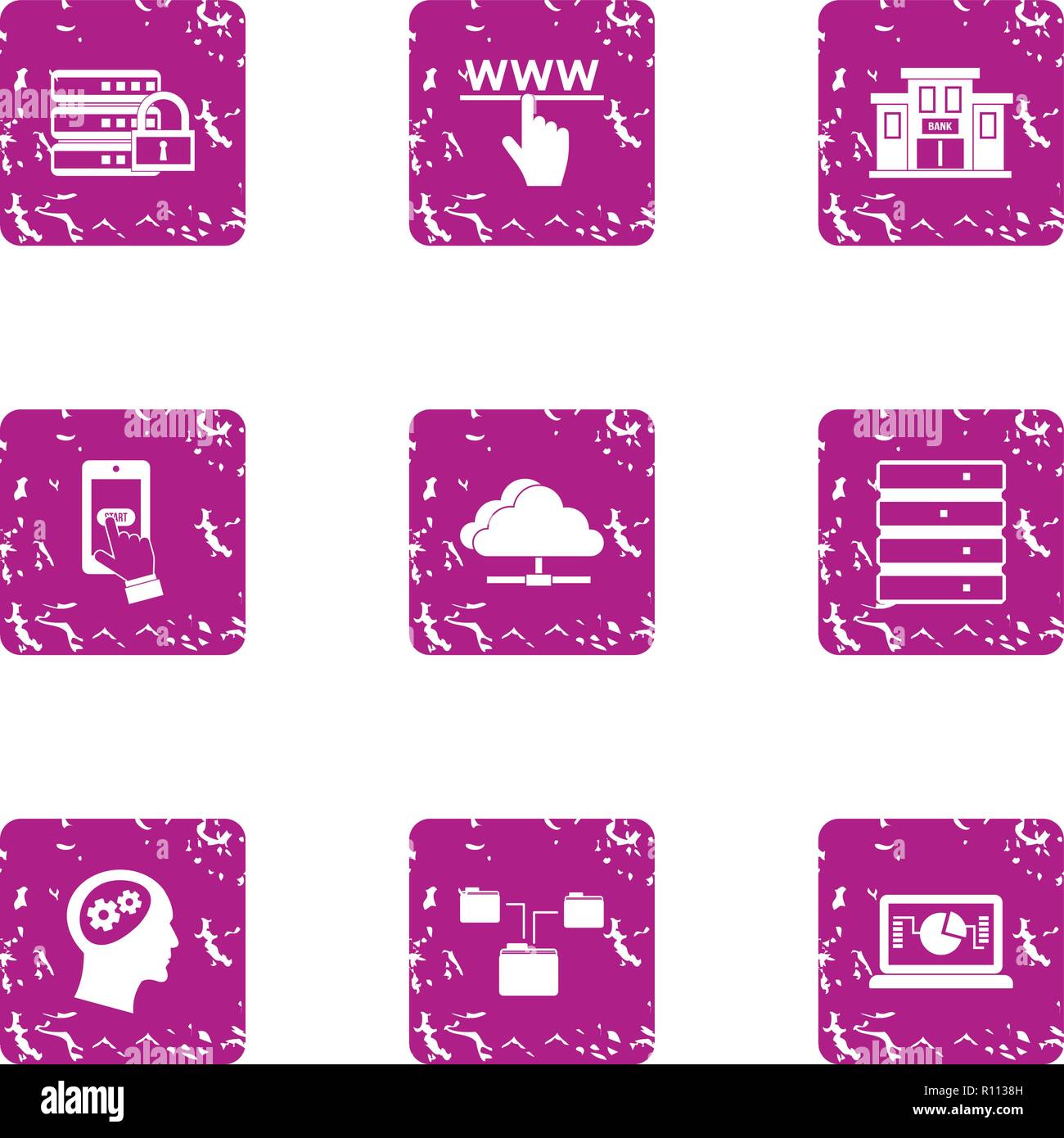 Notice icons set, grunge style Stock Vector
