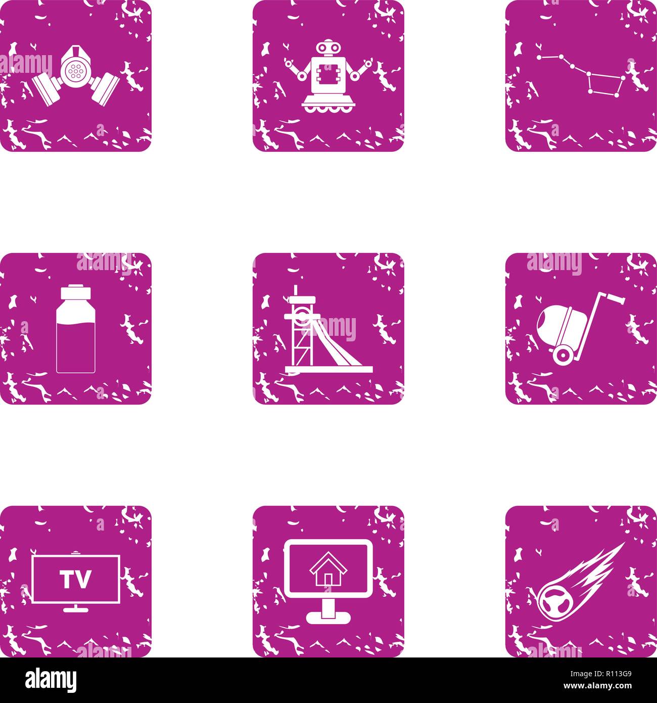 Computerization icons set, grunge style Stock Vector