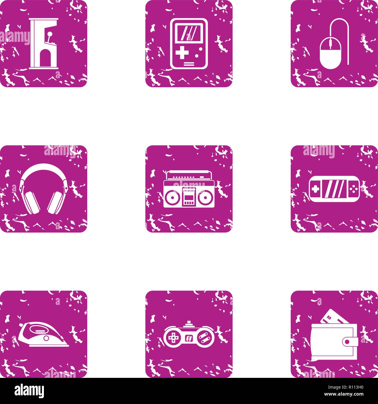 Game controller icons set, grunge style Stock Vector