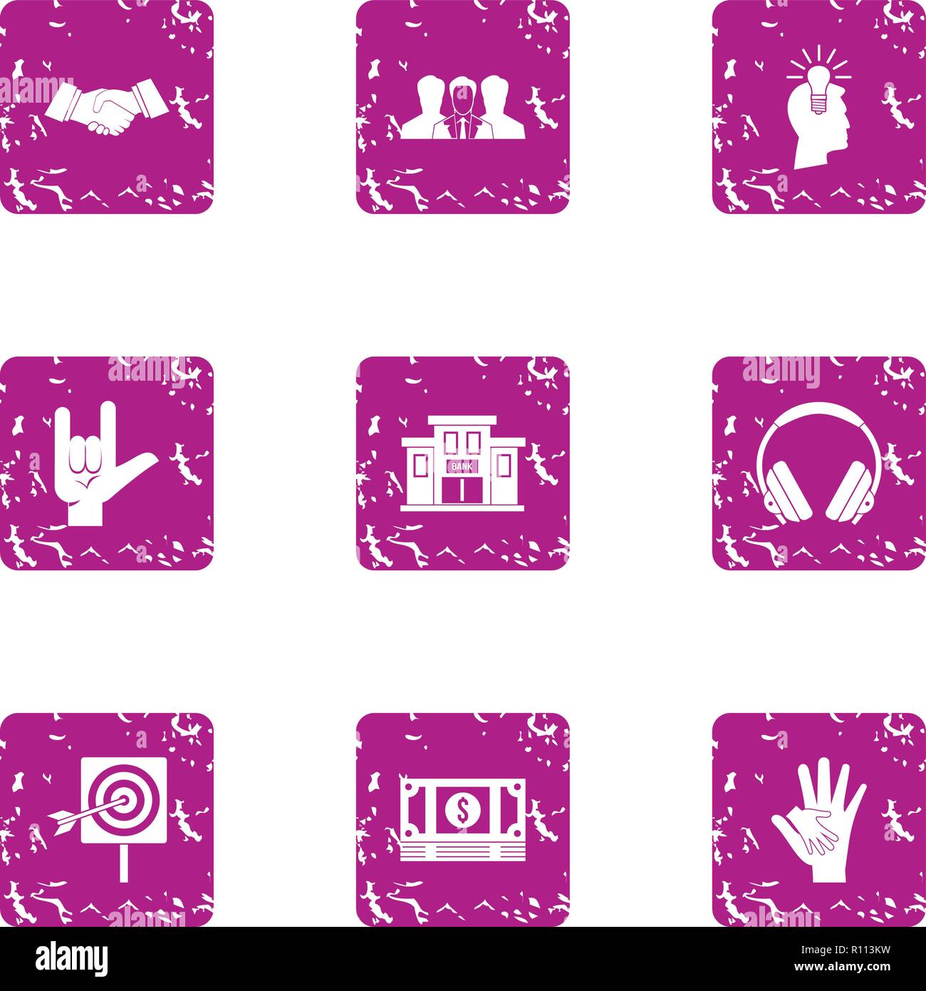 Business objective icons set, grunge style Stock Vector