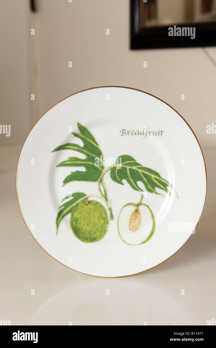Breadfruit painted on plate Stock Photo