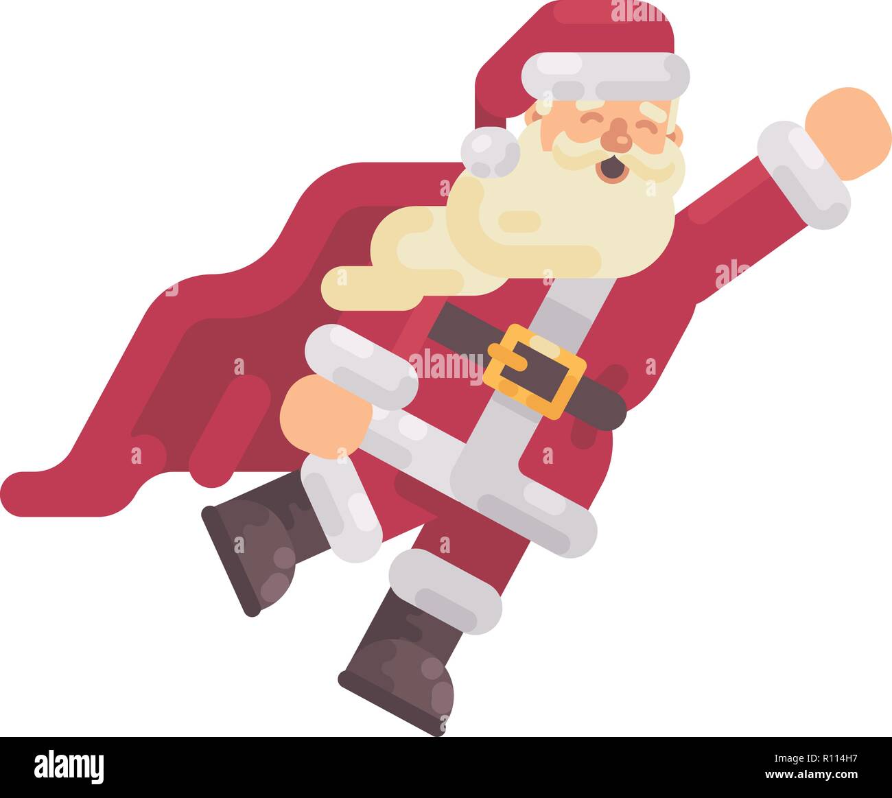 Flying Santa Claus in a superhero cape. Christmas character flat illustration Stock Vector
