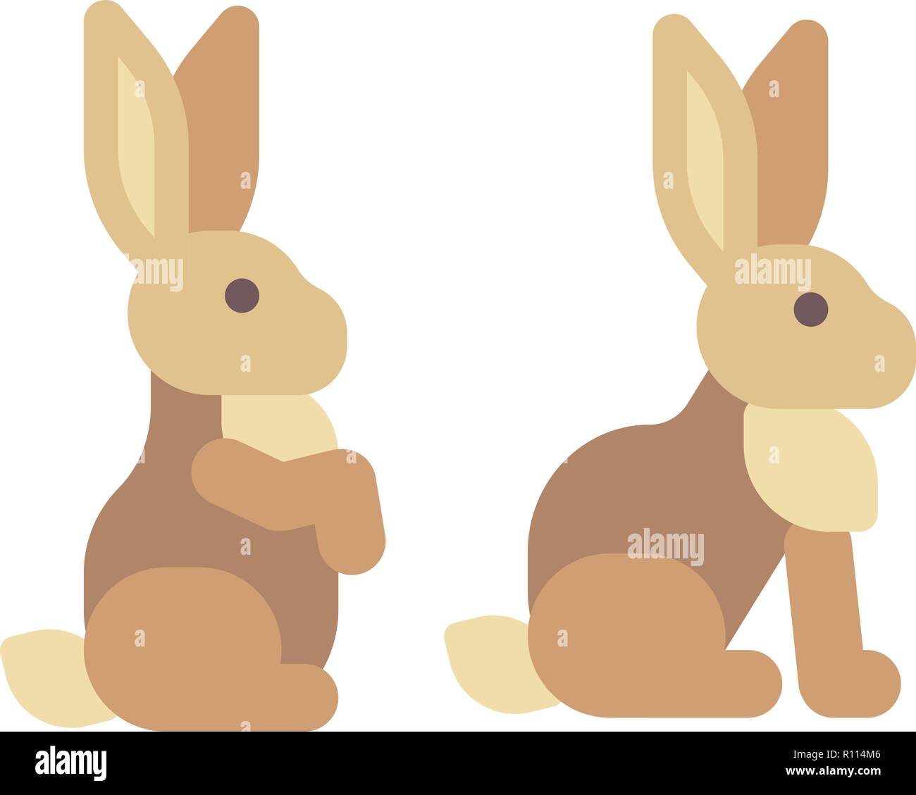 Cute brown rabbit sitting flat icon Stock Vector