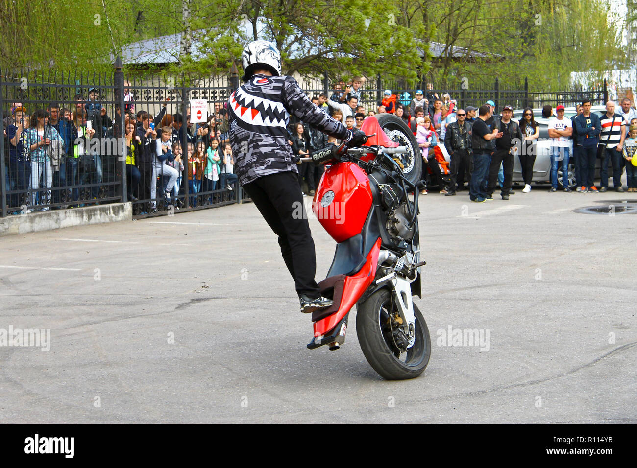Moto Free Style Pilot Stunting On The Square Pyatigorsk Russia Opening Of Moto Season 2015 On 1st May 2015 Stock Photo Alamy
