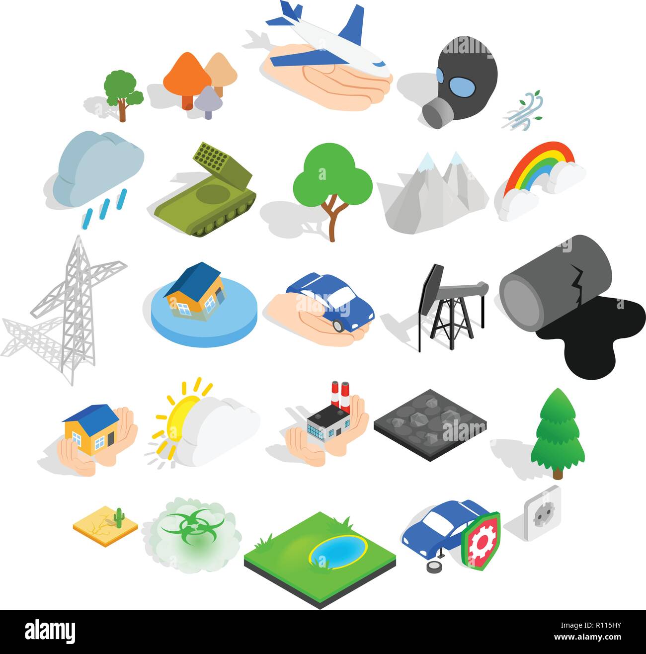 Flammable icons set, isometric style Stock Vector