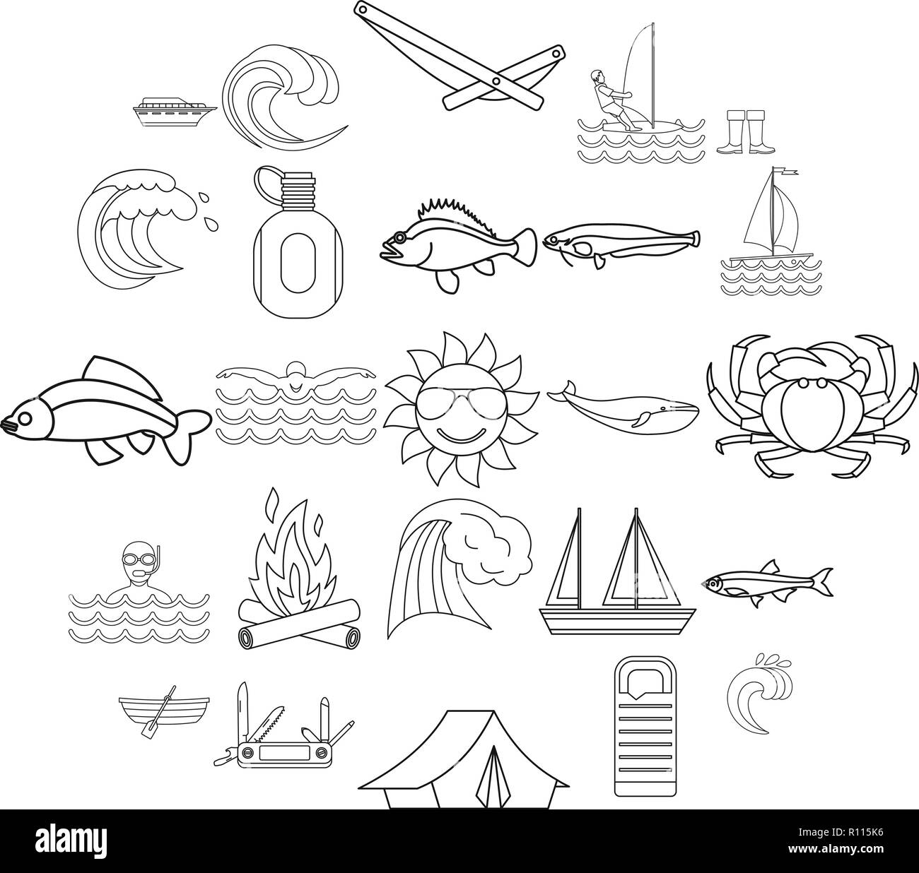 Fish icons set, outline style Stock Vector Image & Art - Alamy