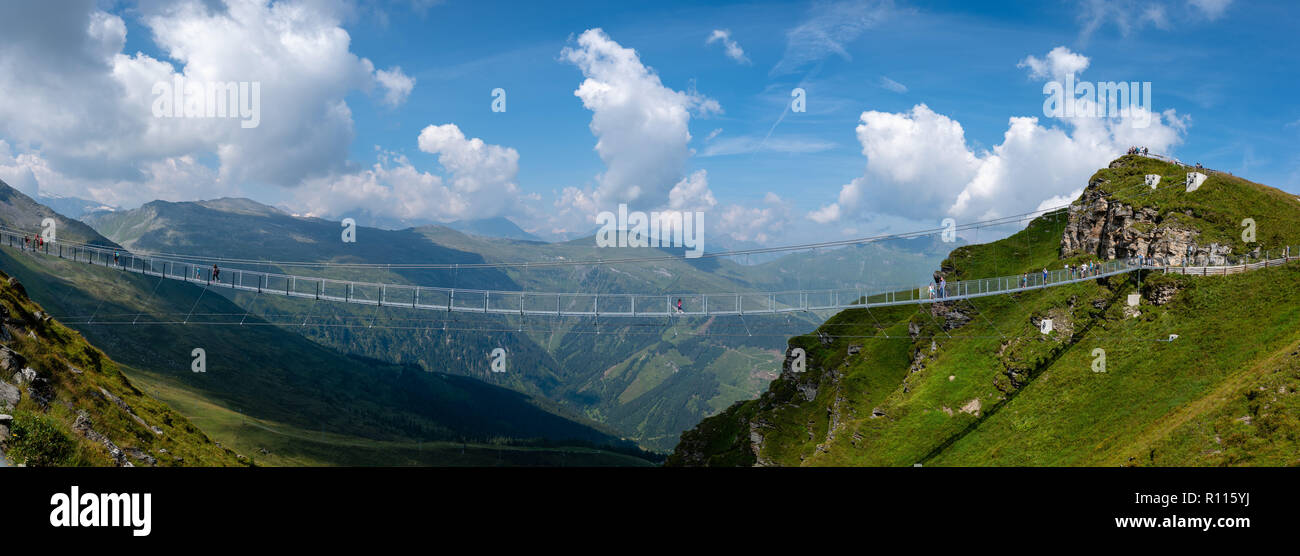 BAD GASTEIN, AUSTRIA AUGUST 06, 2018 People cross a suspension
