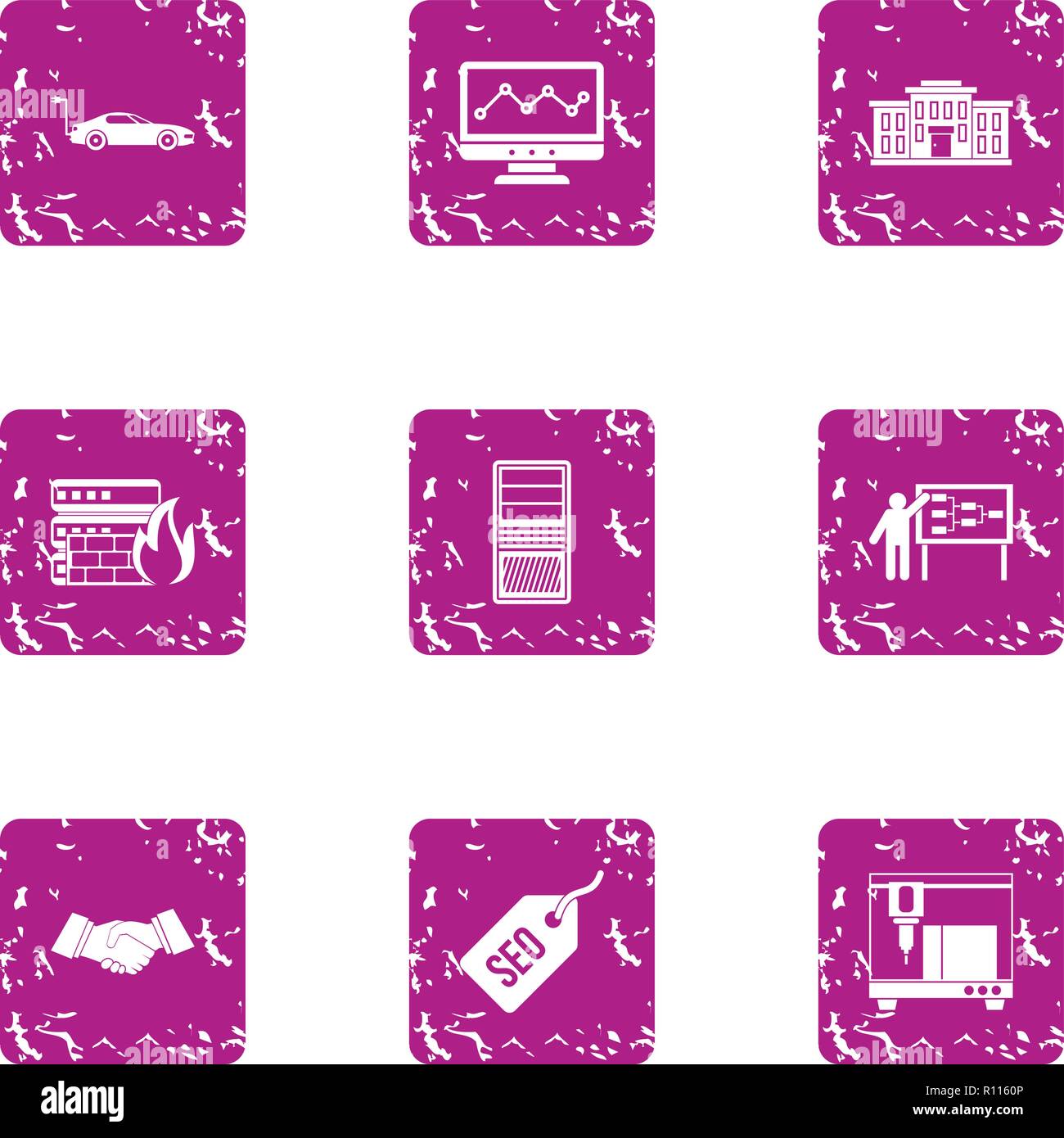 Commercial optimization icons set, grunge style Stock Vector