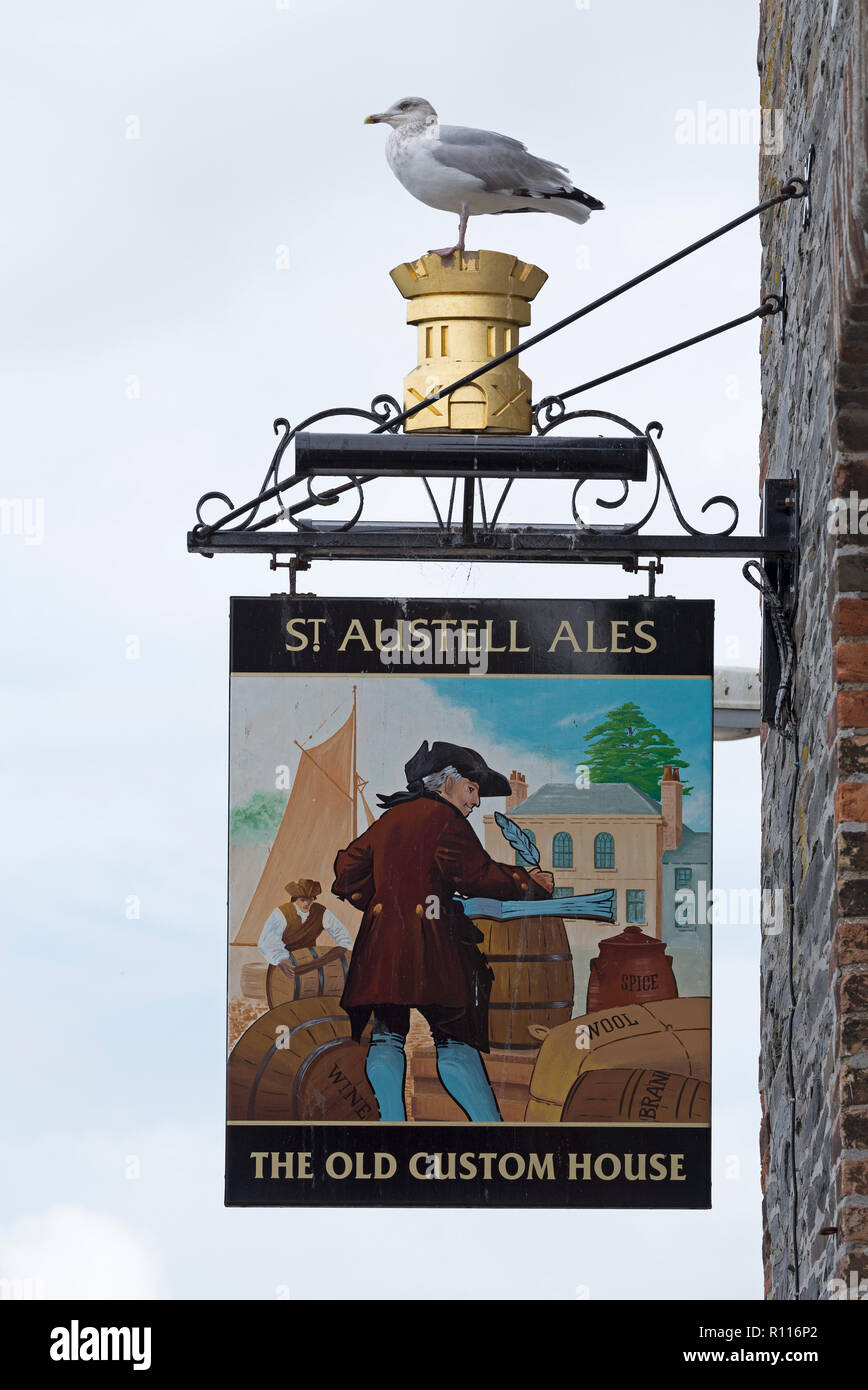 pub sign at the harbour, Padstow, Cornwall, England, Great Britain Stock Photo