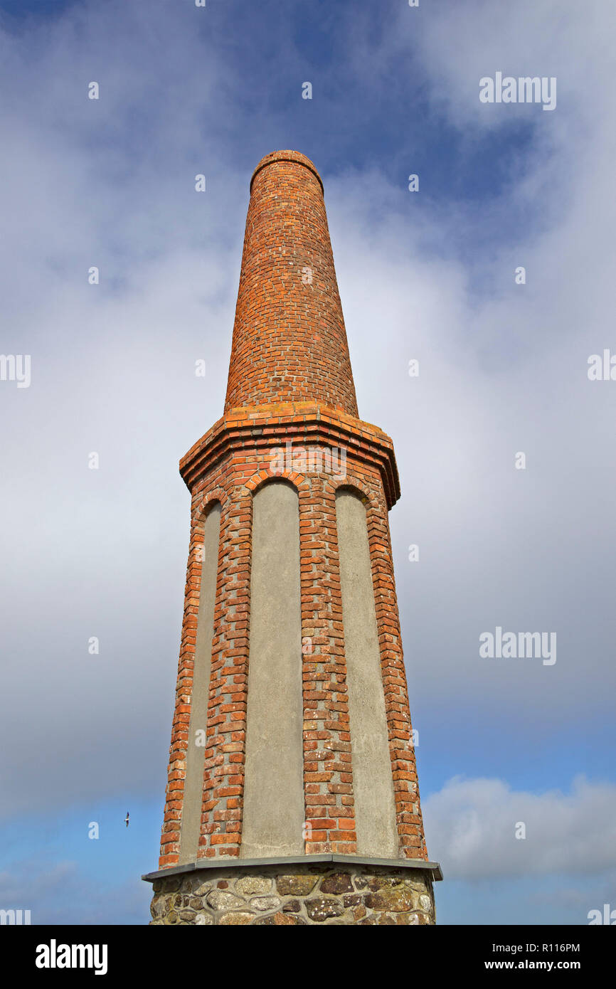 chimney of Cape Cornwall Tin Mine, Cornwall, England, Great Britain Stock Photo
