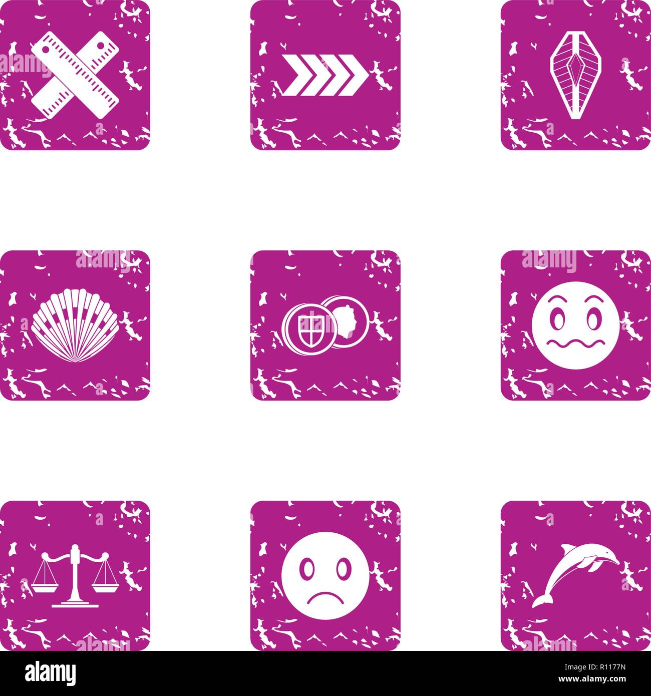 Bad action icons set, grunge style Stock Vector