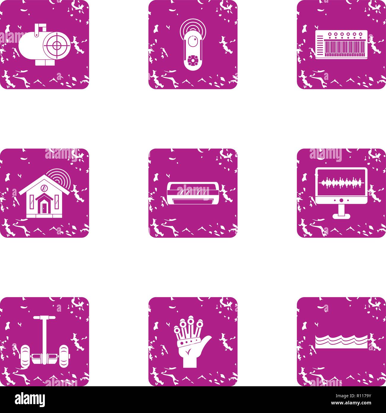 Futurism icons set, grunge style Stock Vector