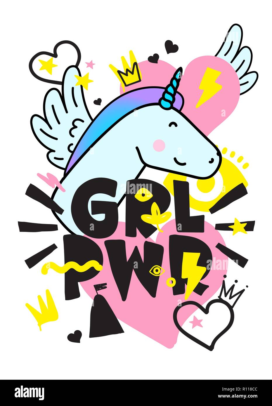 Grl Pwr Short Quote Girl Power Cute Hand Drawing Illustration Stock Vector Image Art Alamy