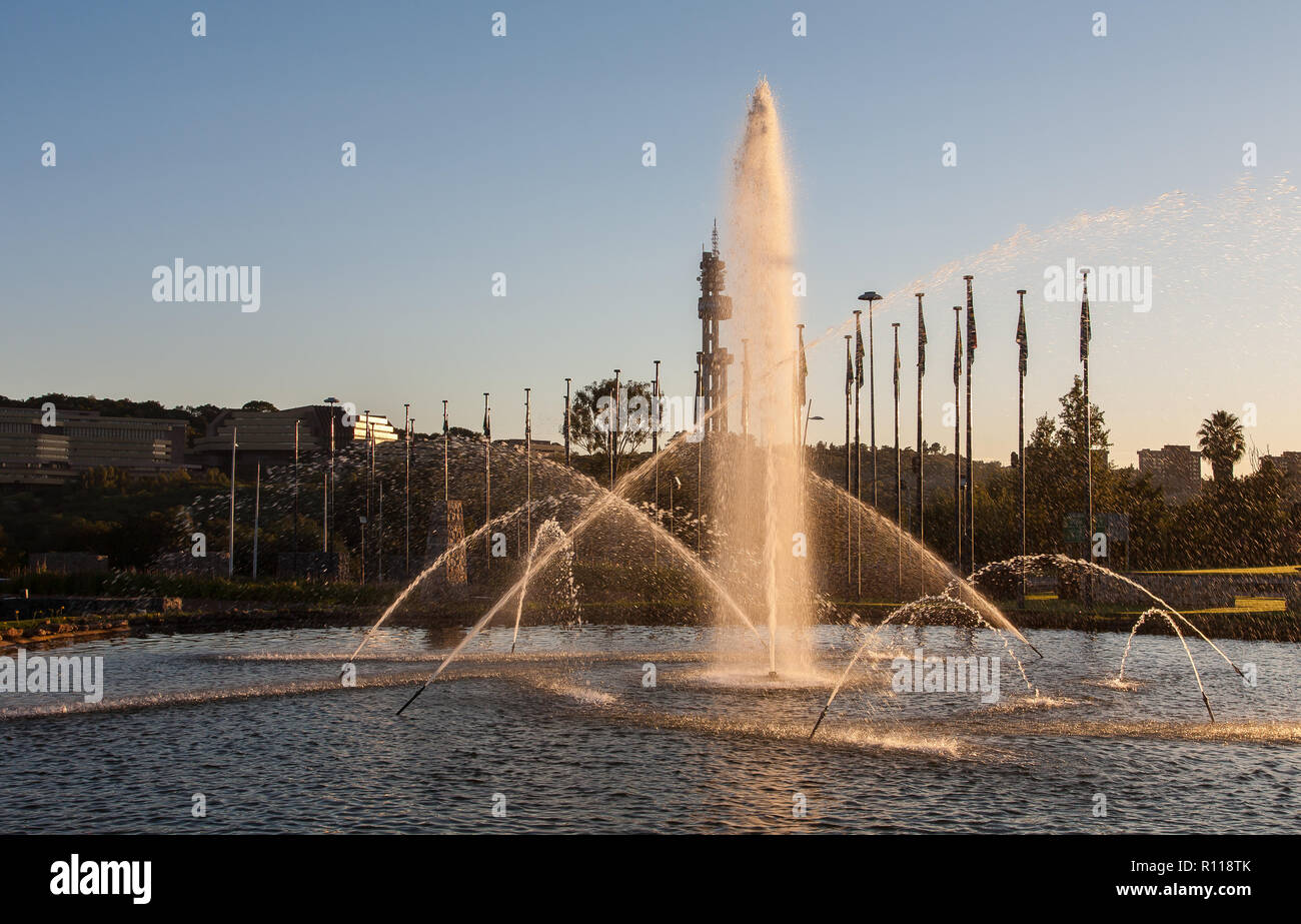 Fountain at sunrise in the Fountains valley, Pretoria, South Africa
