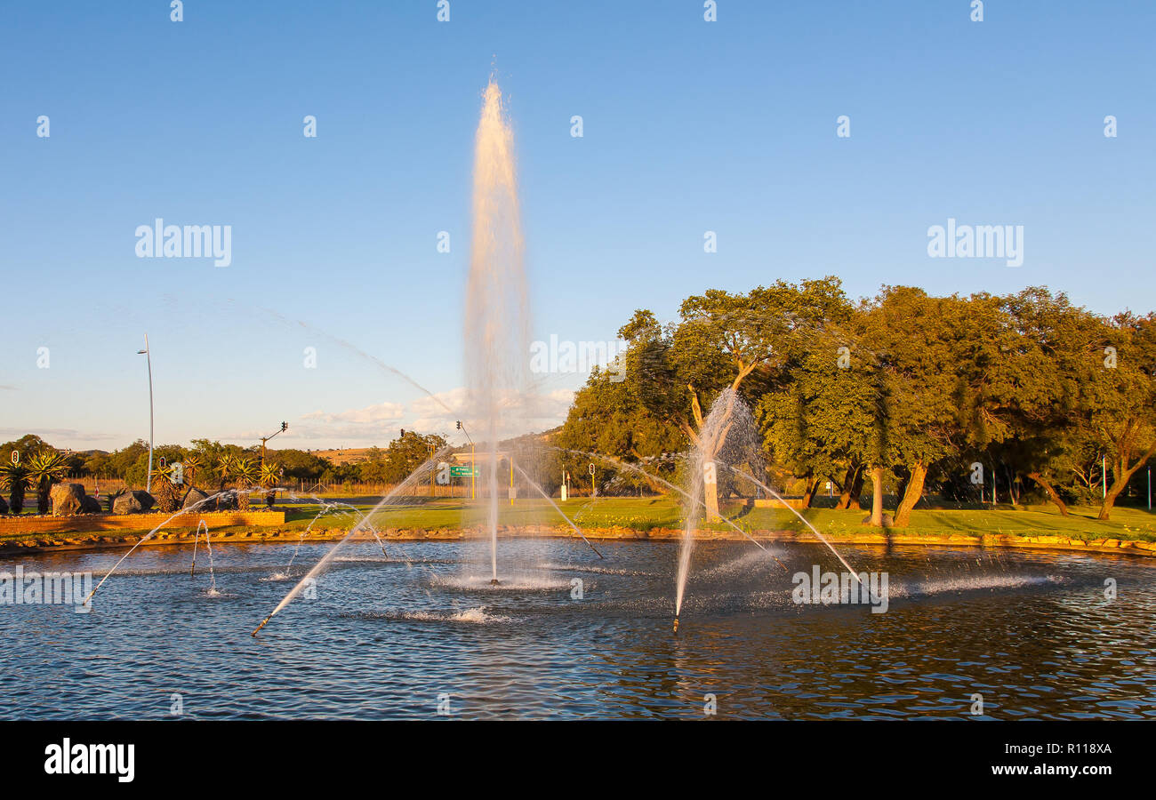 Fountain at sunrise in the Fountains valley, Pretoria, South Africa