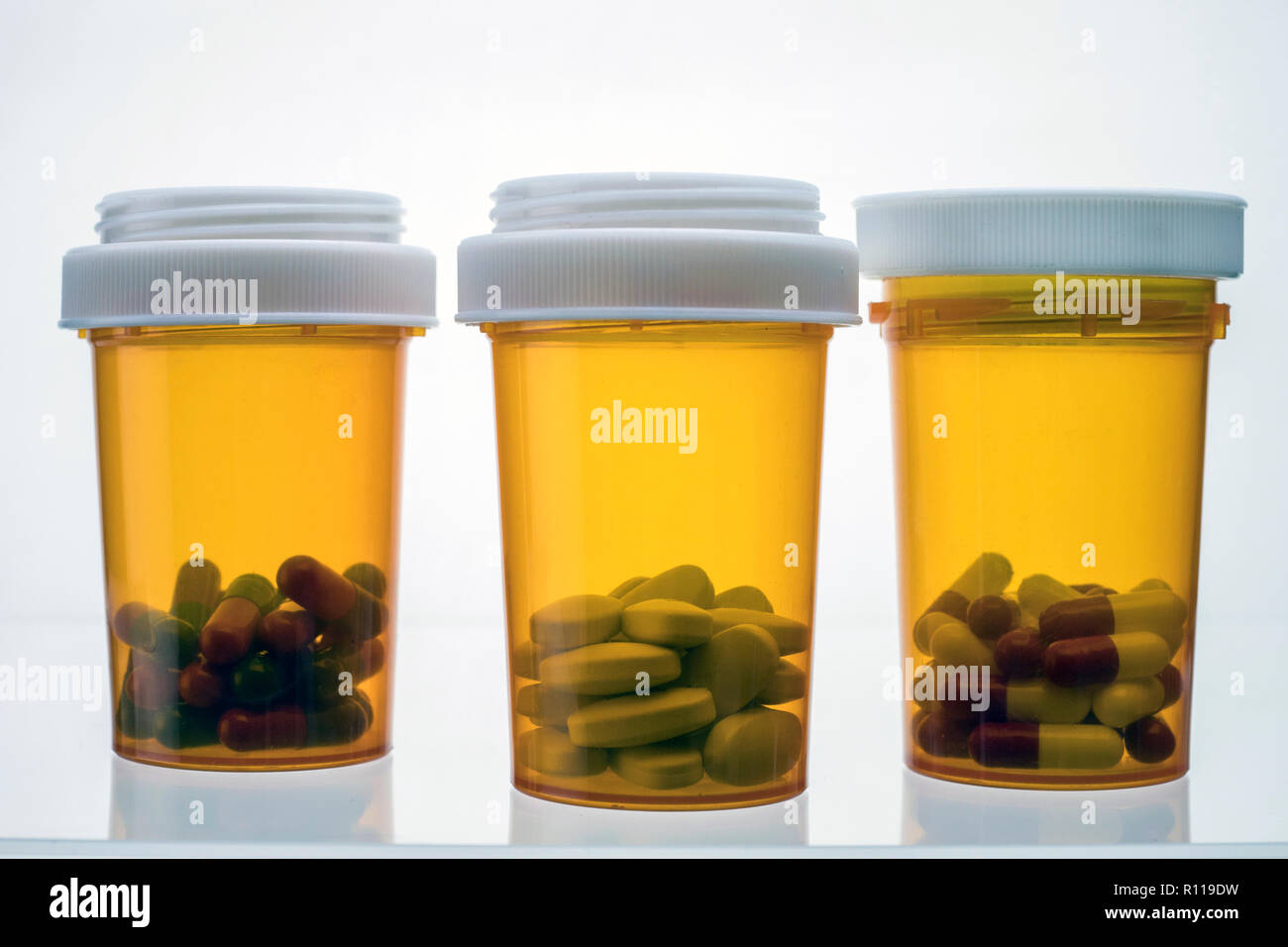 Different types of medicines isolated on white background Stock Photo