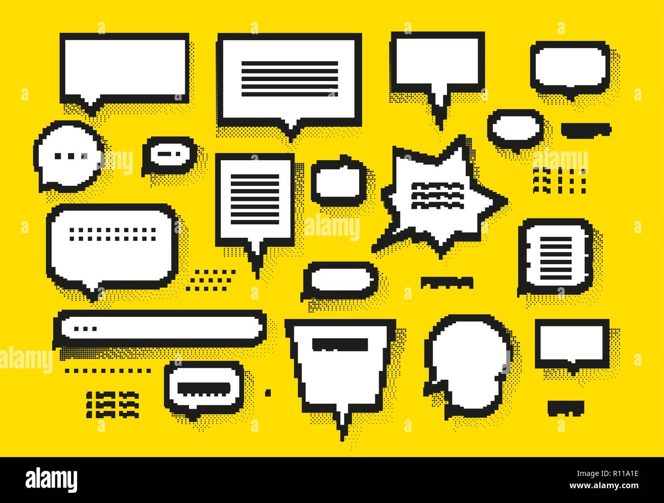 Empty white 8 bit speech bubbles set Stock Vector