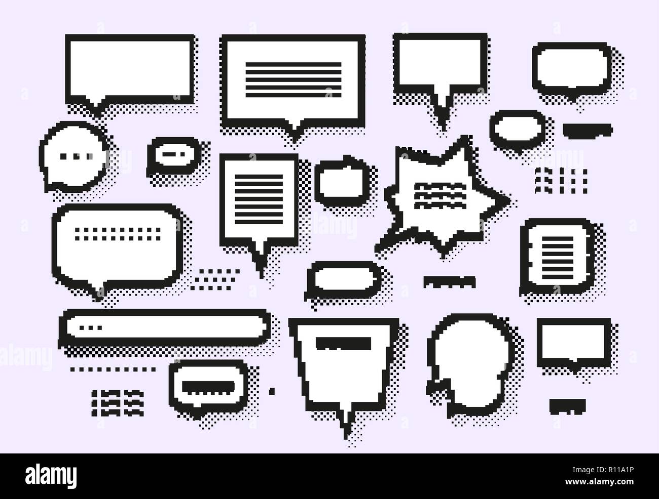Empty white 8 bit speech bubbles set Stock Vector