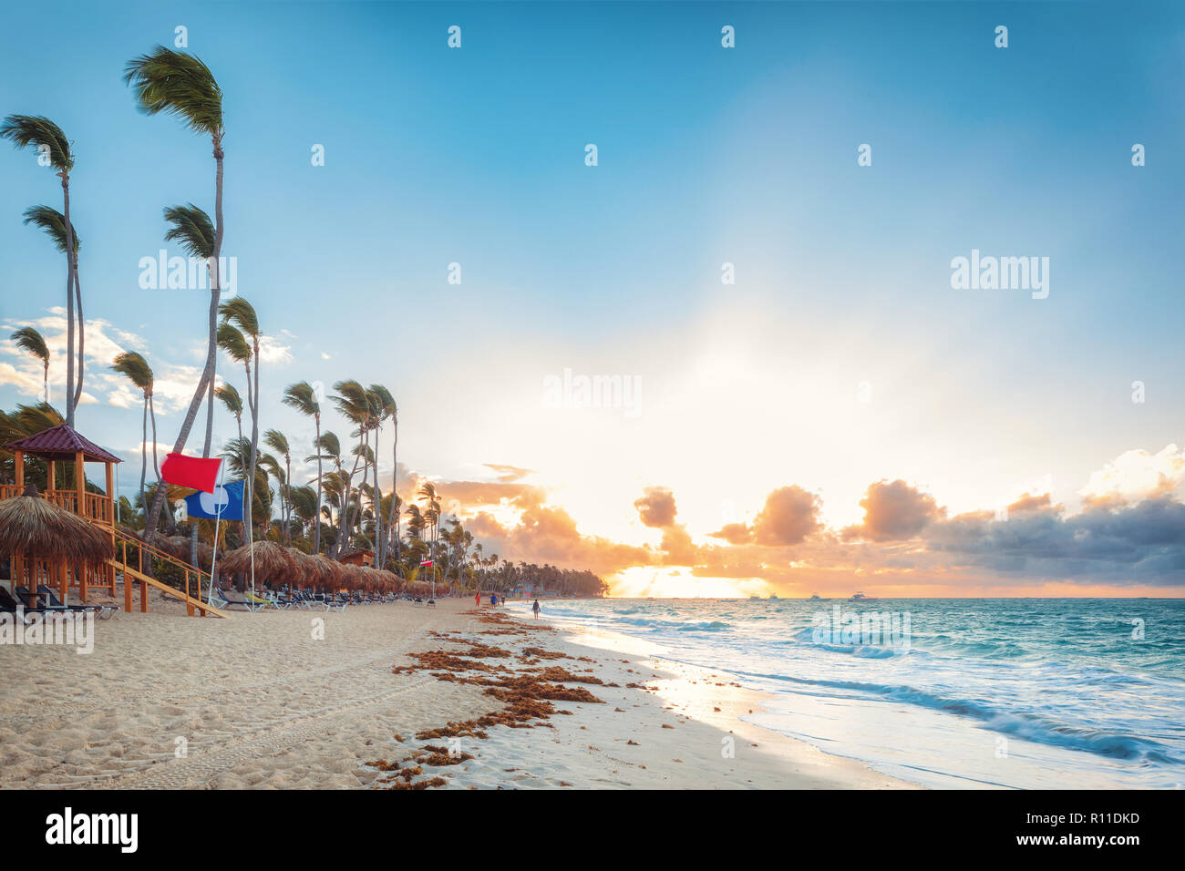 Vacation in Dominican Republic. Sunset sandy beach Stock Photo