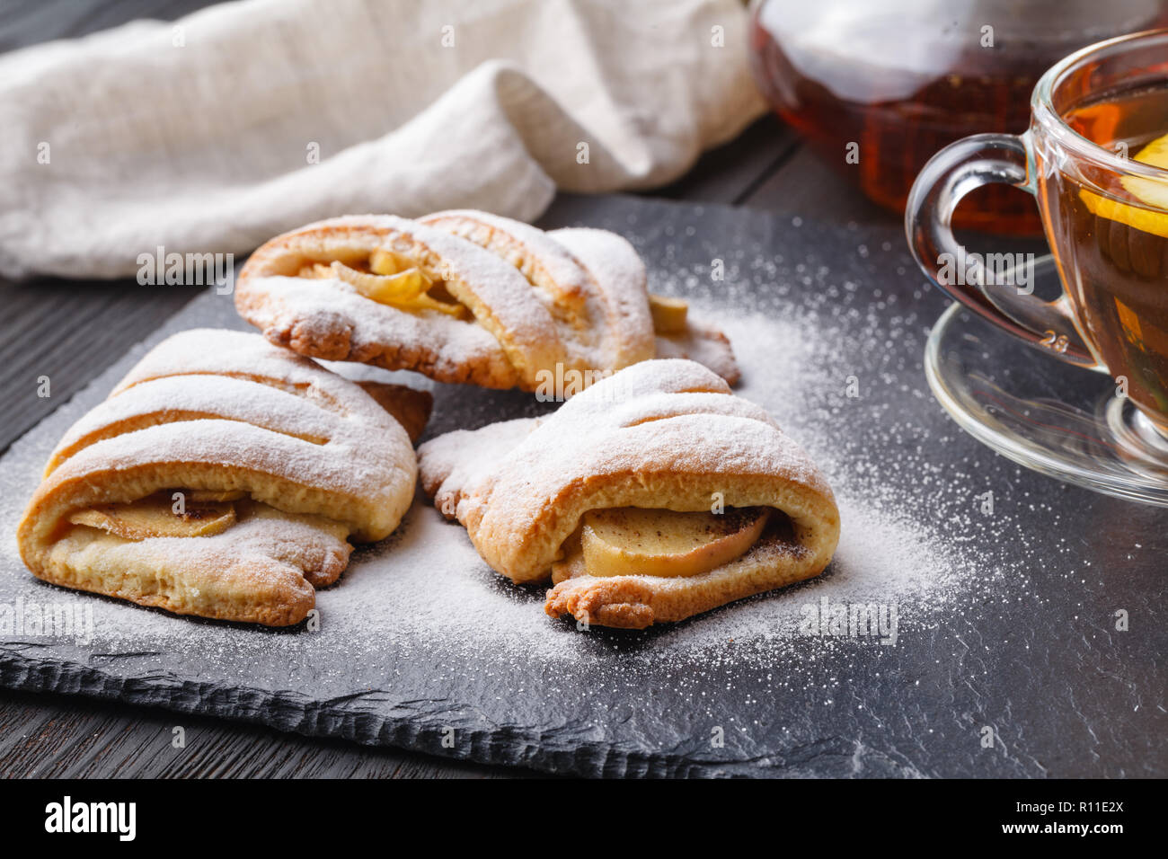 Cottage Cheese Cookies With Apples And Cinnamon With Tea Stock