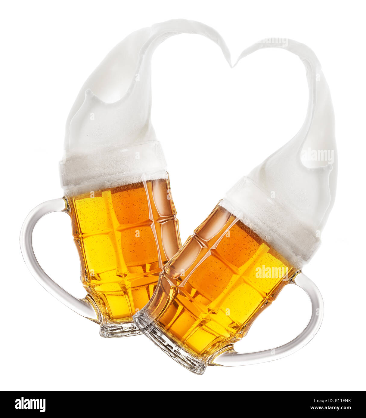 https://c8.alamy.com/comp/R11ENK/two-faceted-mugs-of-beer-with-splashes-of-foam-in-shape-of-heart-R11ENK.jpg