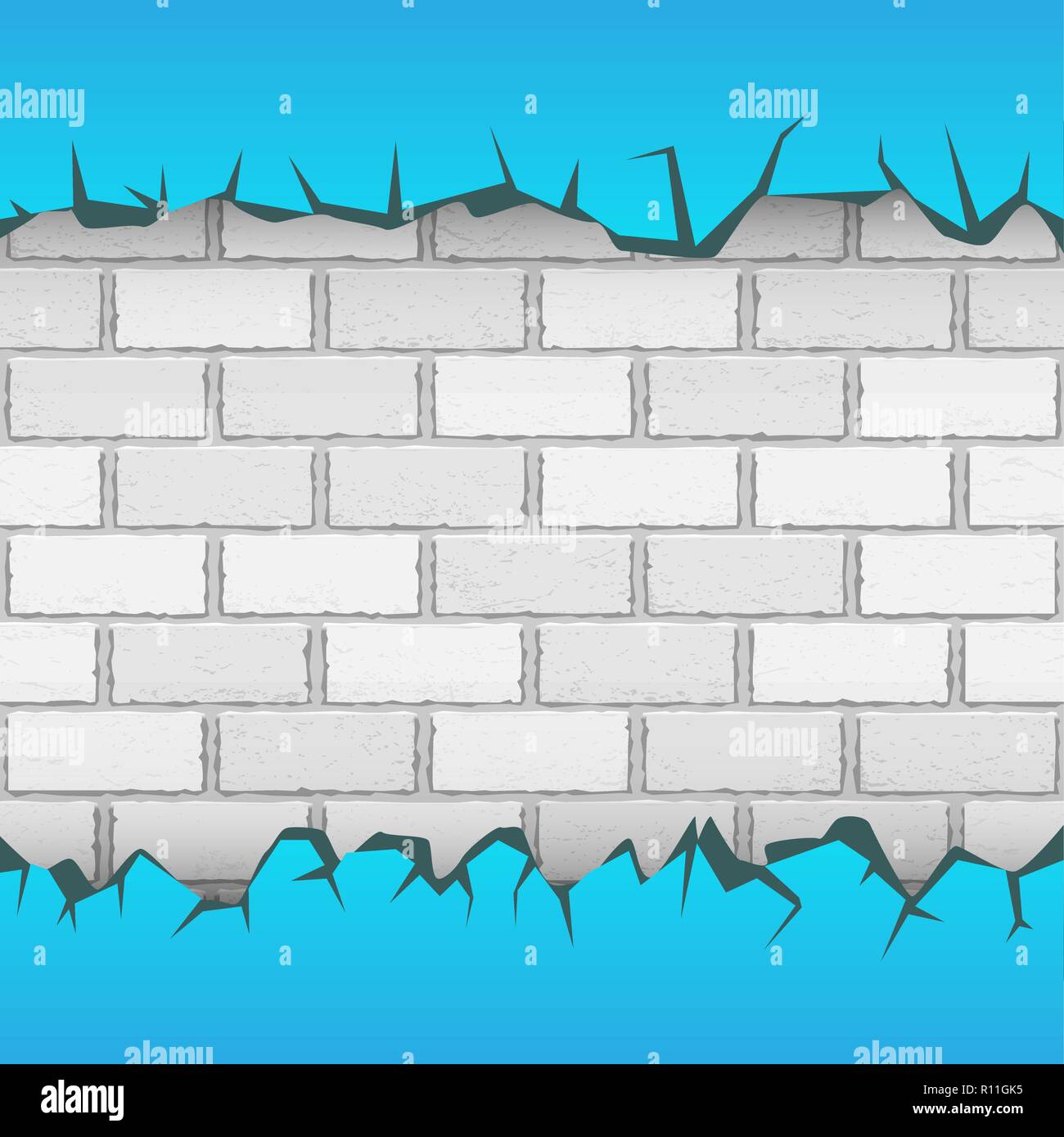 brick blue wall plaster cracks Stock Vector