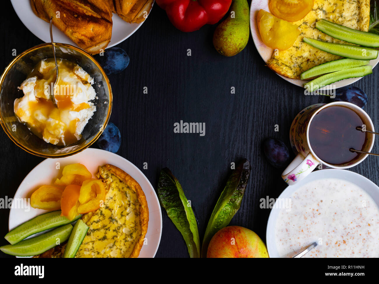 Ingredients Of Healthy Dietary Food Breakfast Green Leafs