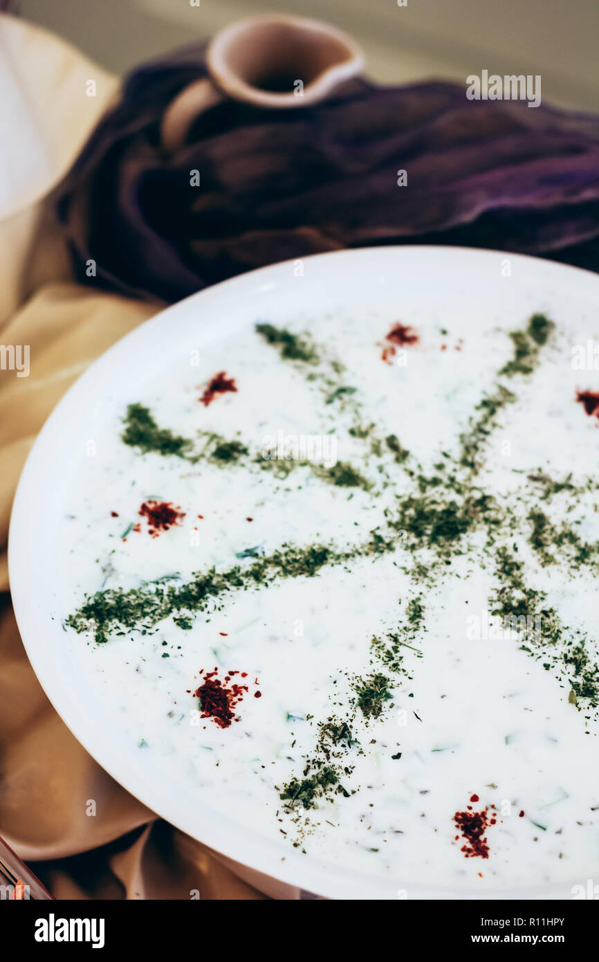 Cacik, Tzatziki, traditional Turkish food from yoghurt and cucumber Stock Photo