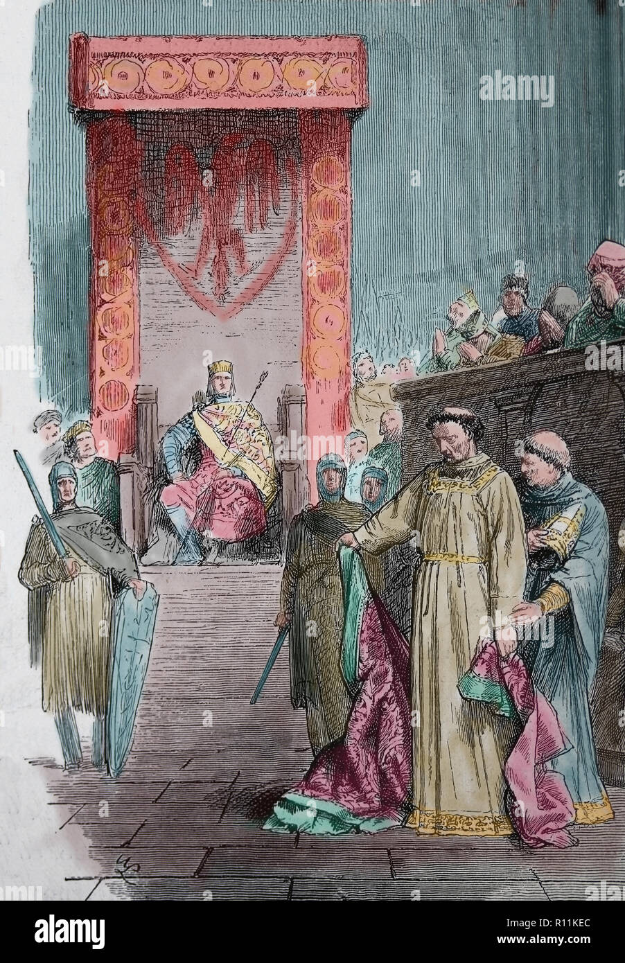 Synod of Sutri, Italy. Chaired by Holy Roman Emperor Henry III, 1046. The objective was resolve disorder over the papacy. Engraving, 1882. Stock Photo
