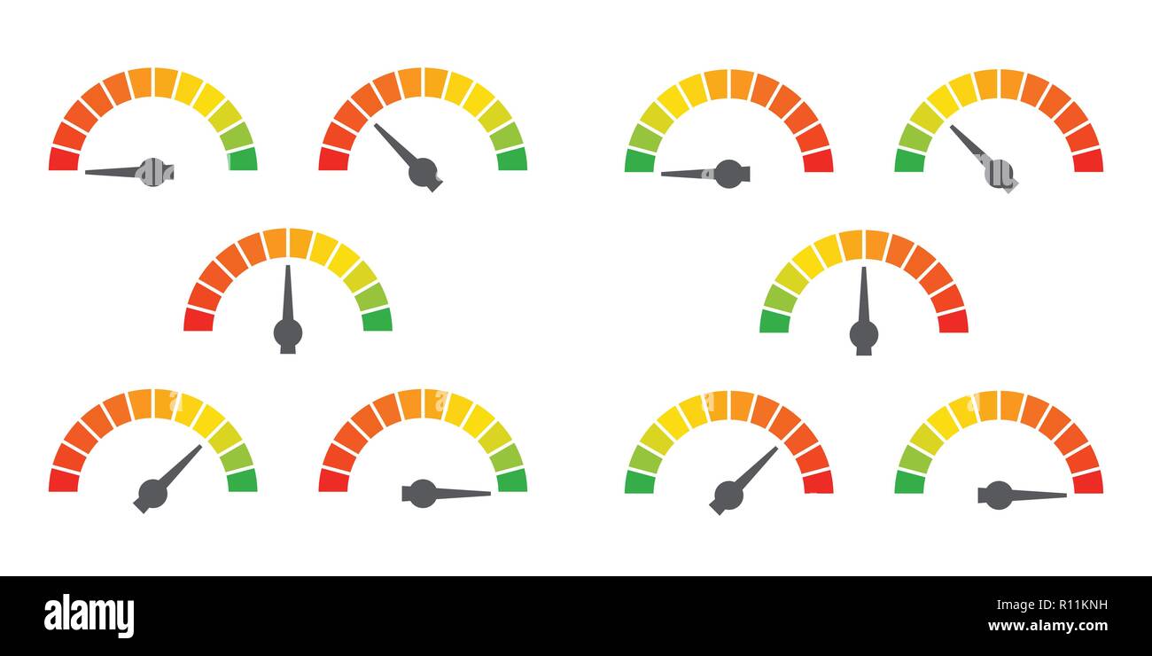 Meter signs infographic gauge element from red to green and green to ...