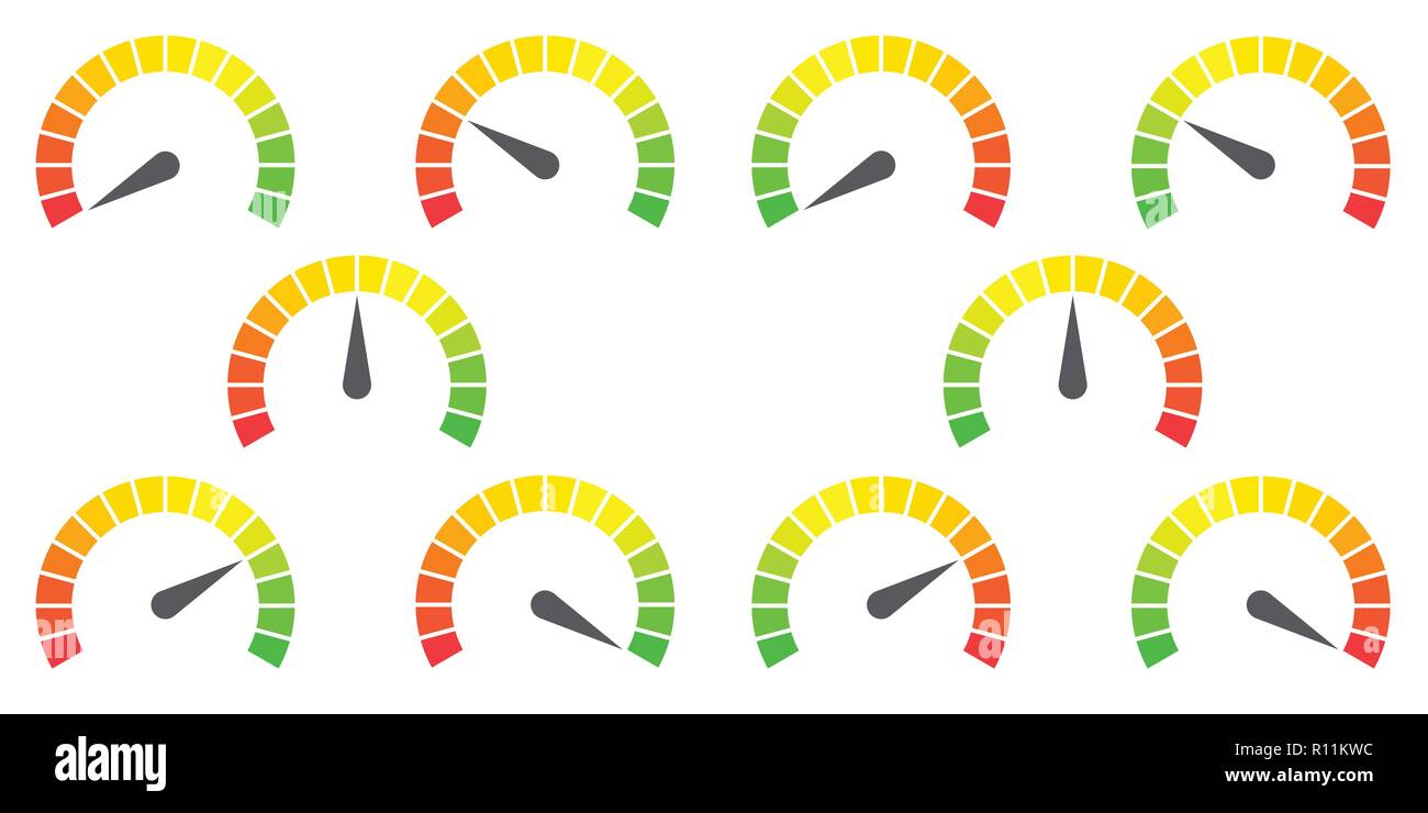 Meter signs infographic gauge element from red to green and green to