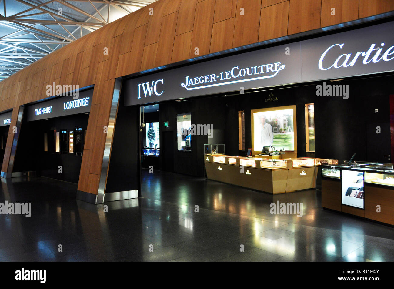 Zürichairport Duty Free, jewelery and swiss watches shops Stock Photo Alamy