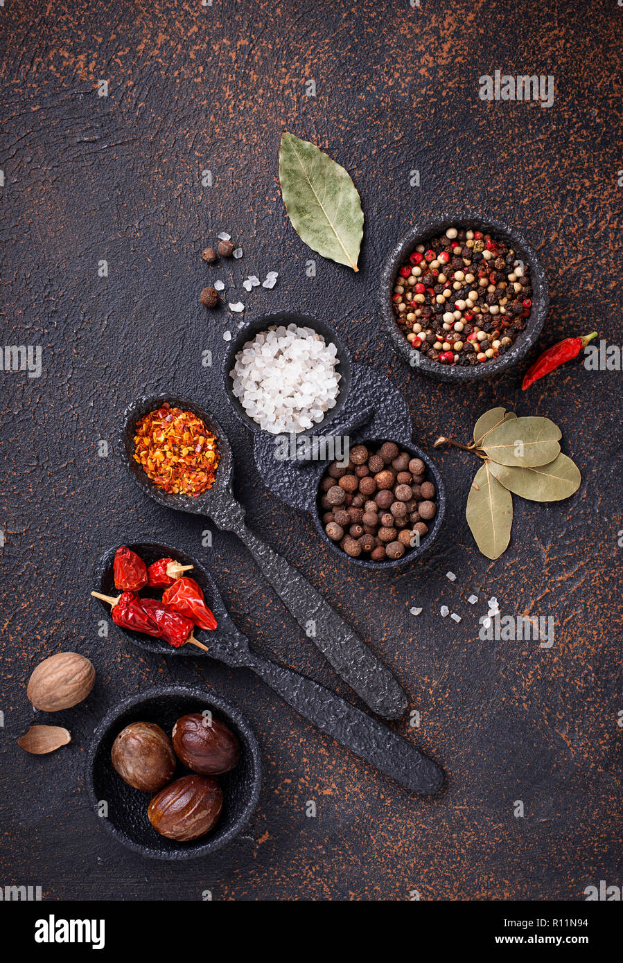 Various type of dry herbs and spices Stock Photo Alamy