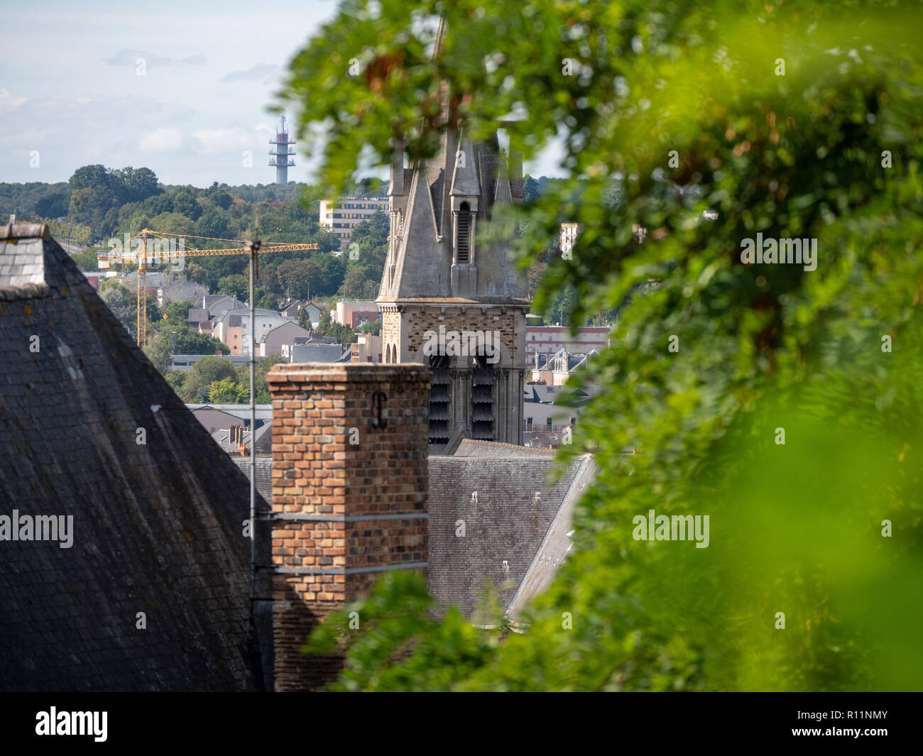 Church tower in Le Mans city, France. Stock Photo