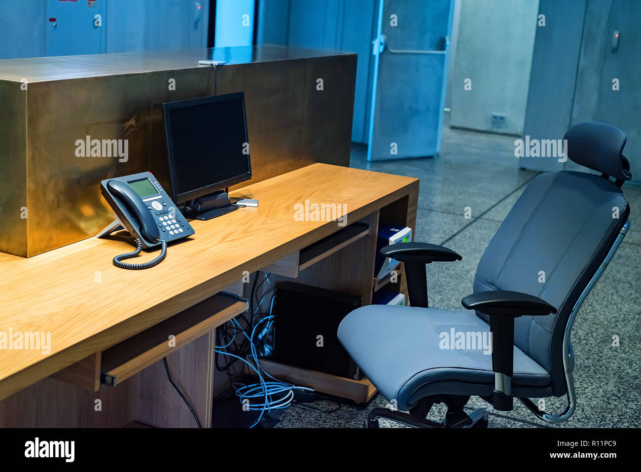 Reception Desk Chair And Telephone In Modern Business Building Stock Photo Alamy