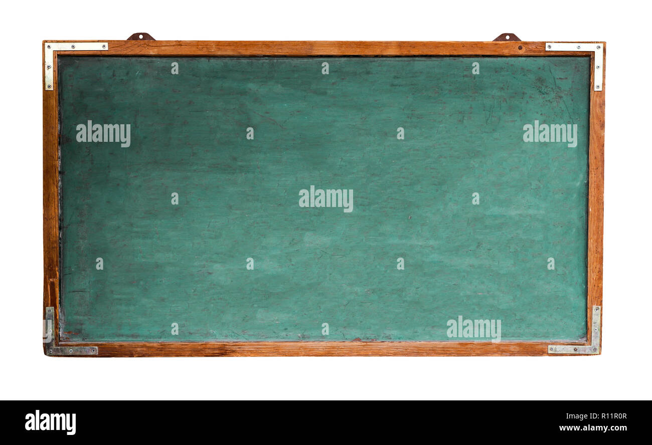 Green old grungy vintage wooden empty wide chalkboard or retro
