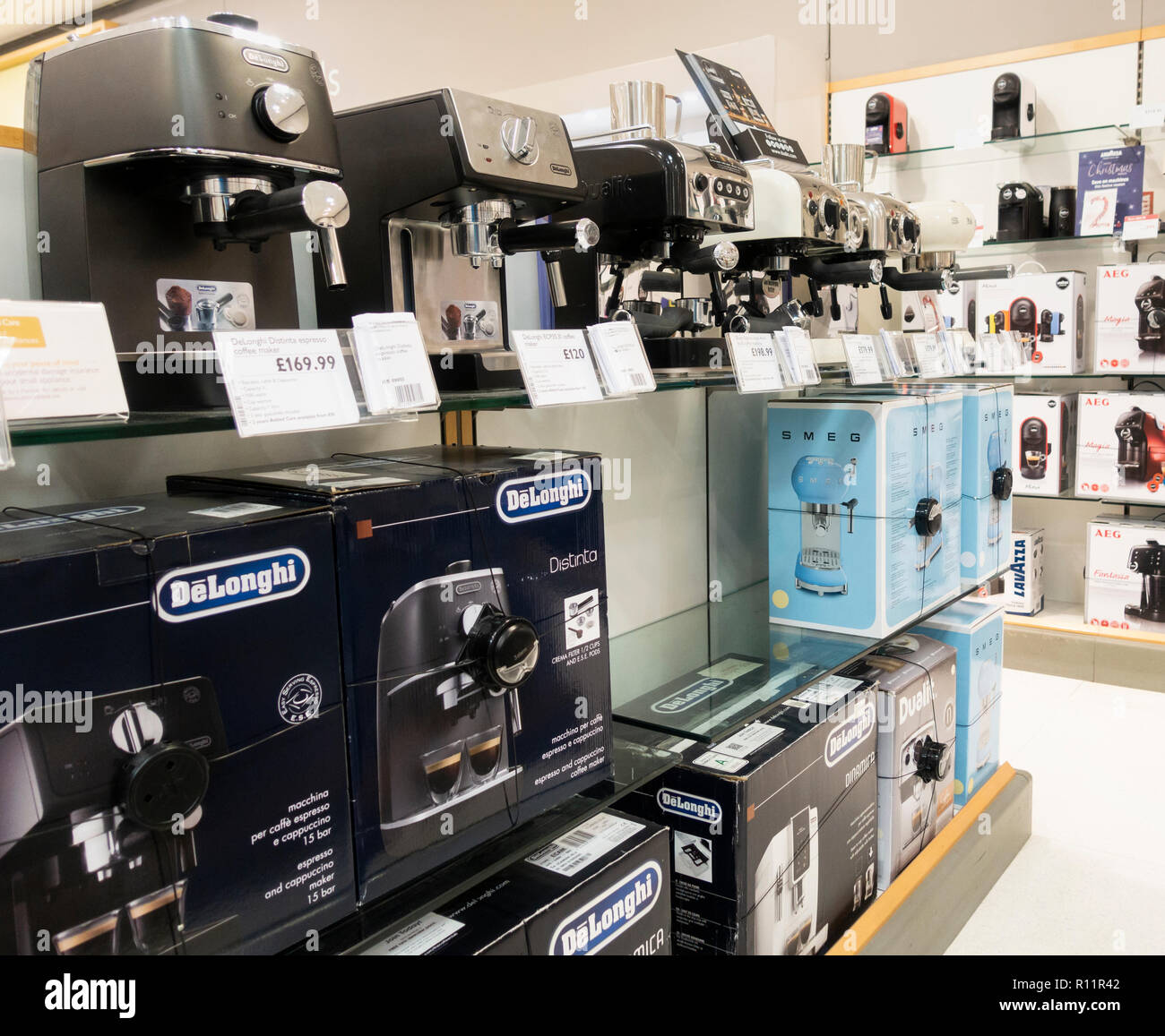 Delonghi coffee machines in John Lewis store. UK Stock Photo - Alamy