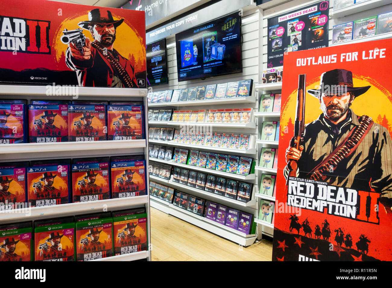 Red Dead Redemption 11 in gaming store shortly after release date. Stock Photo