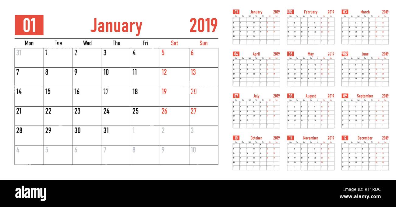 calendar planner 2019 template vector illustration all 12 12 الگوی تقویم هفته