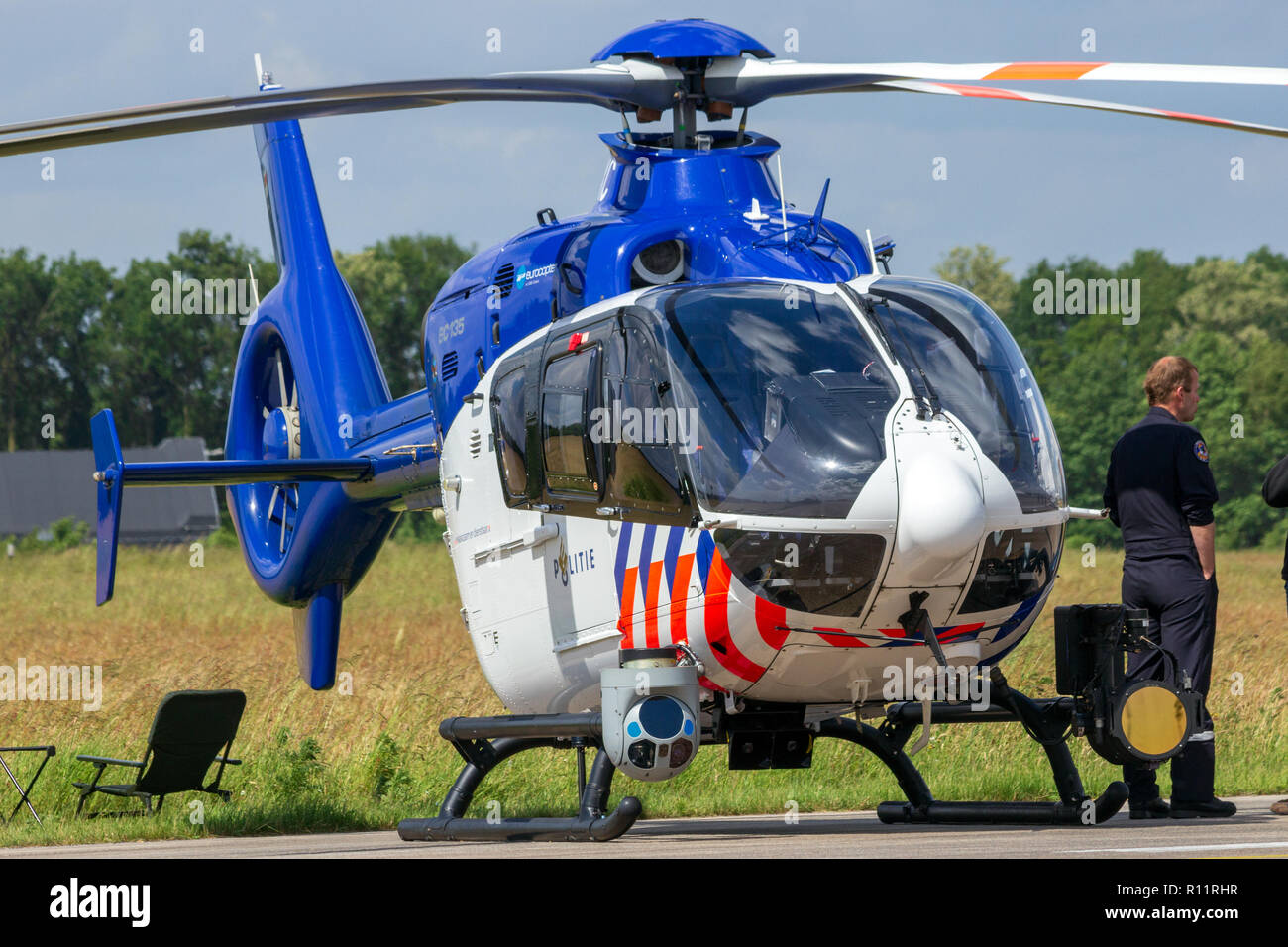 VOLKEL, NETHERLANDS - JUN 14, 2013: Dutch Airbus-Eurocopter EC-135 police helicopter at the Royal Netherlands Air Force Days. Stock Photo