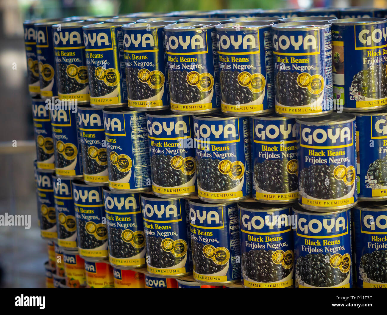 A display of Goya brand cans of black beans in New York on Saturday