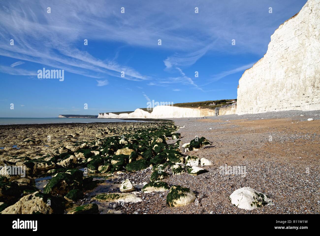 The Seven Sisters chalk cliffs and coastline at Birling Gap East Sussex ...