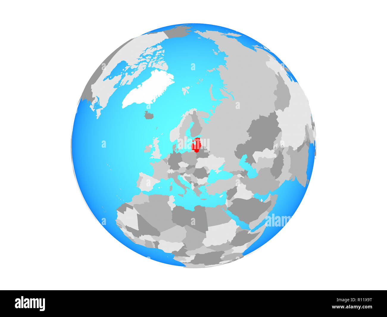 Baltic States on blue political globe. 3D illustration isolated on white background. Stock Photo