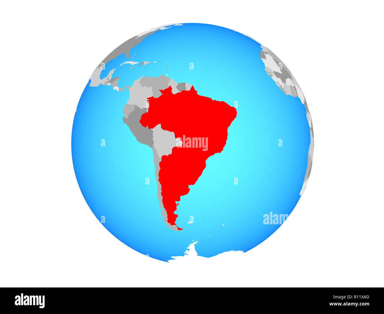 Mercosur memebers on blue political globe. 3D illustration isolated on white background. Stock Photo