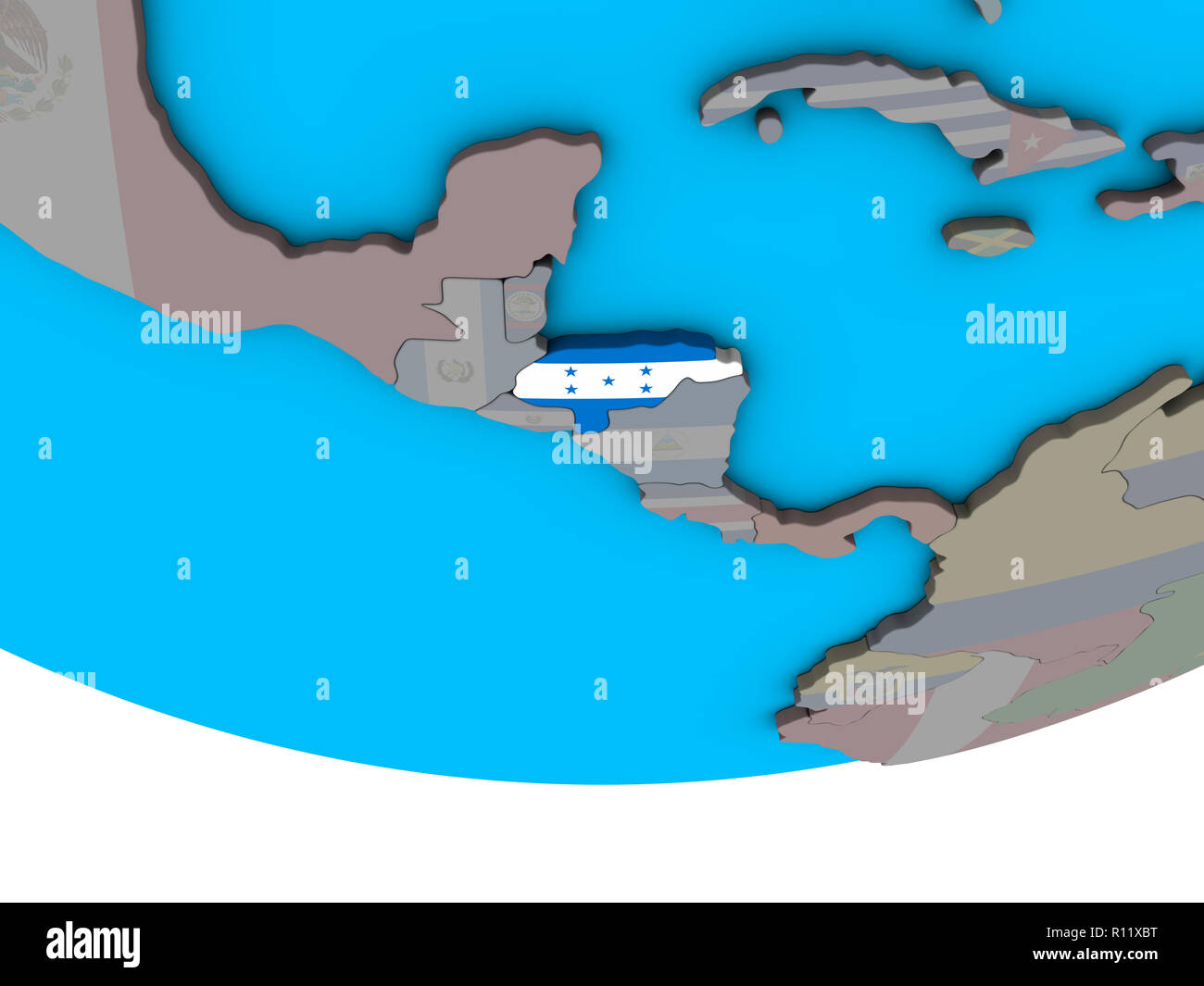 Honduras with embedded national flag on simple political 3D globe. 3D ...