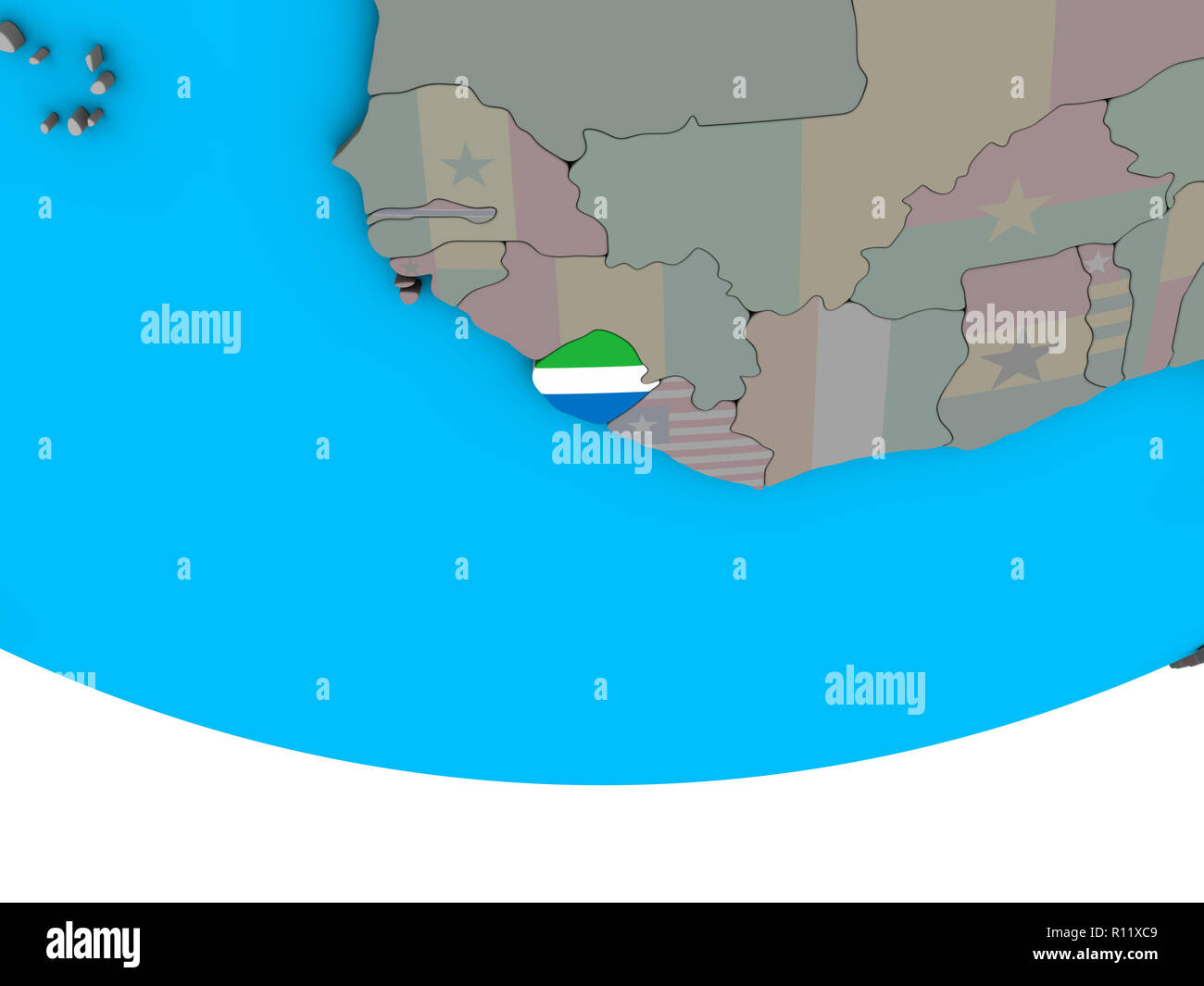 Sierra Leone with embedded national flag on simple political 3D globe ...