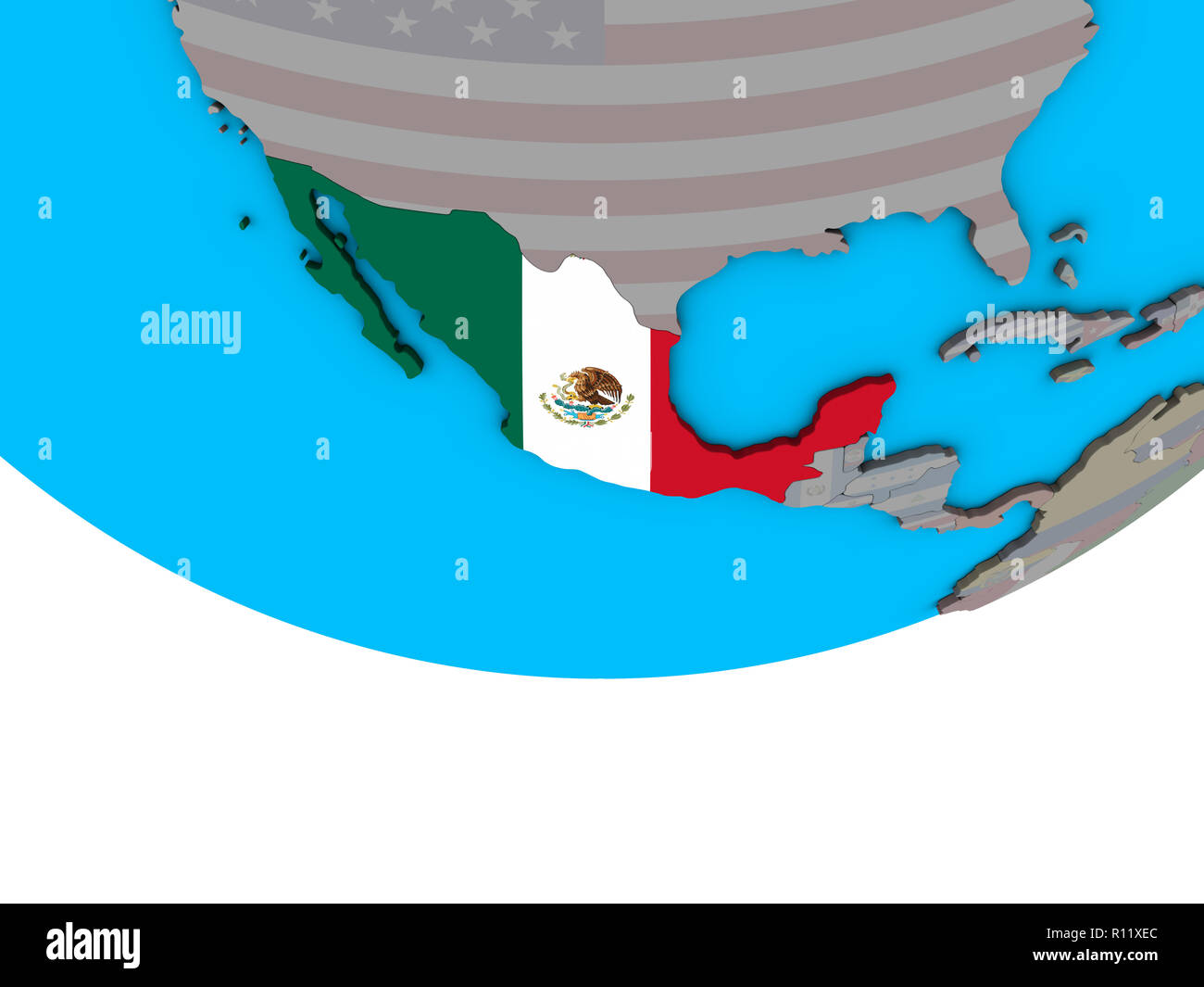 Mexico with embedded national flag on simple political 3D globe. 3D ...