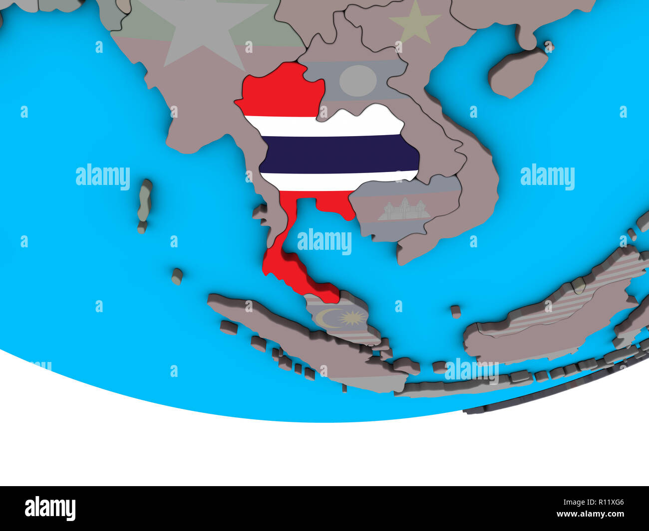 Thailand with embedded national flag on simple political 3D globe. 3D ...