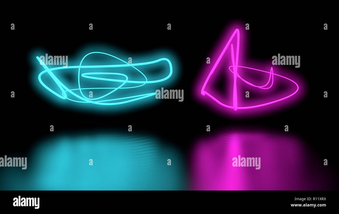 Futuristic Sci-Fi Abstract Purple and blue Neon Light Shapes On Black ...
