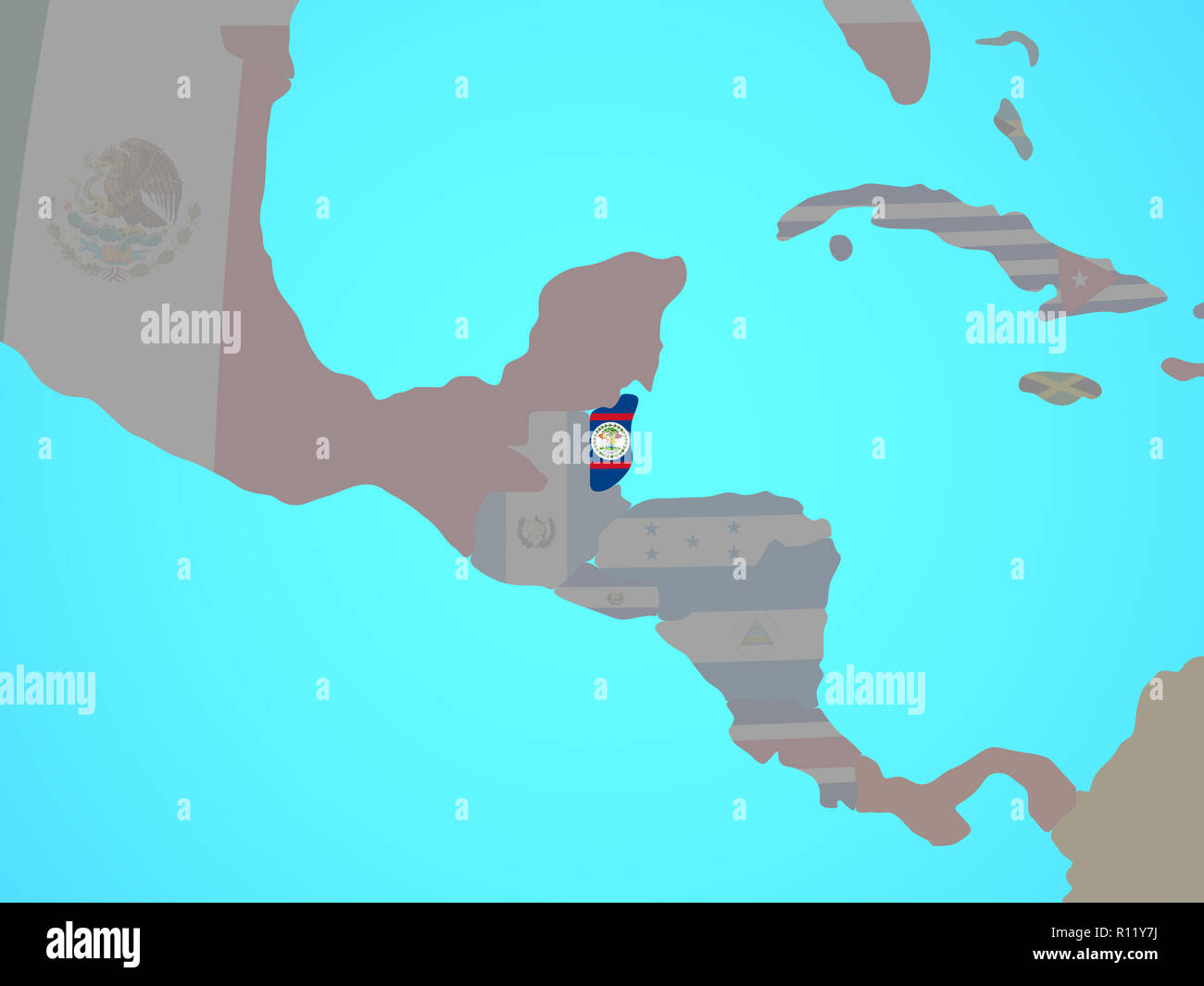 Belize with national flag on blue political globe. 3D illustration ...
